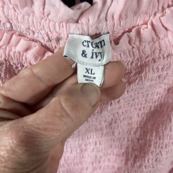 Women's Dress Pink Swiss Dot Milkmaid Smocked Cottagecore Coquette Midi Size XL - Picture 7 of 8